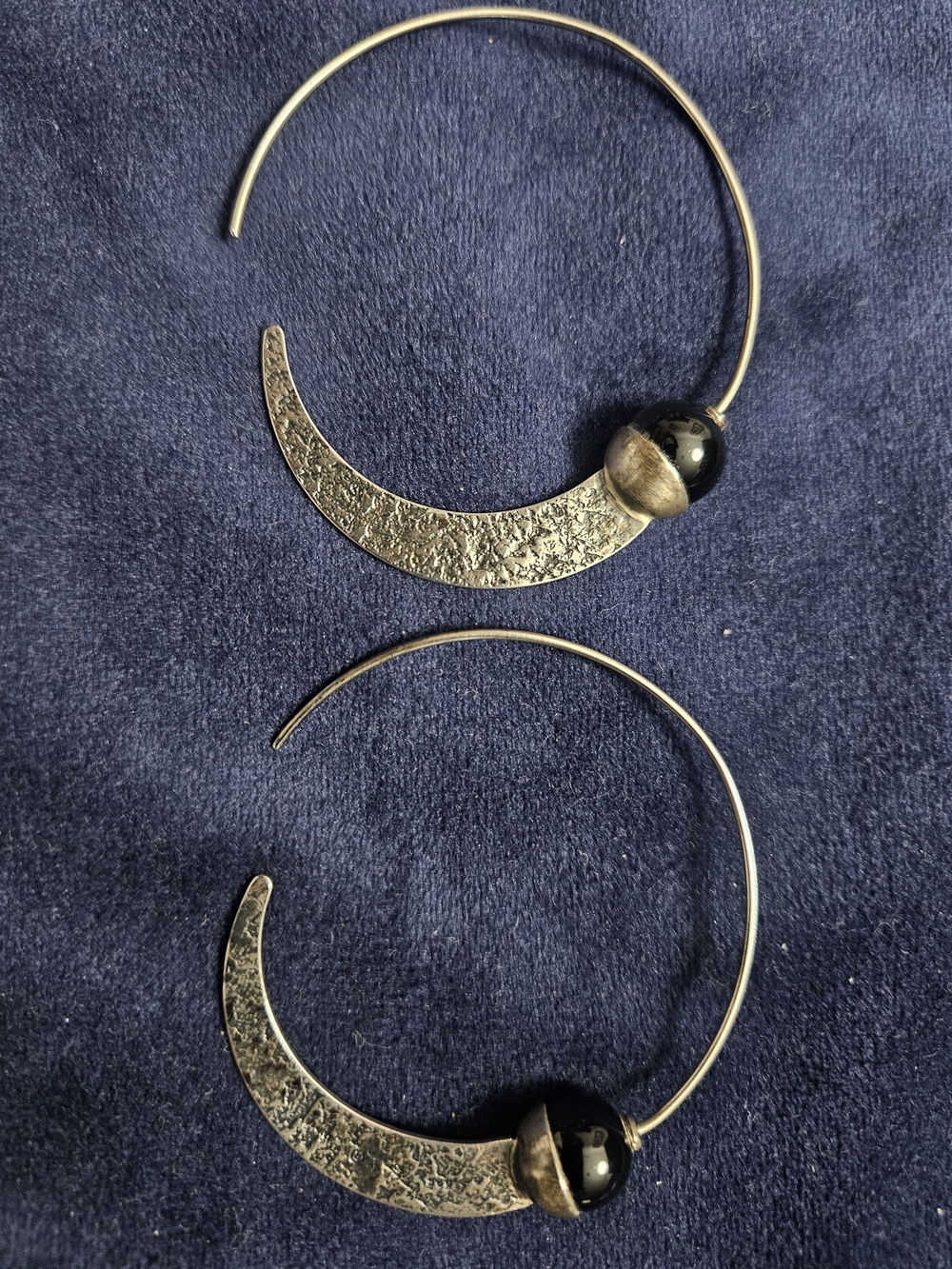 Silpada Silver-Tone Crescent Hoop Earrings with Black Bead